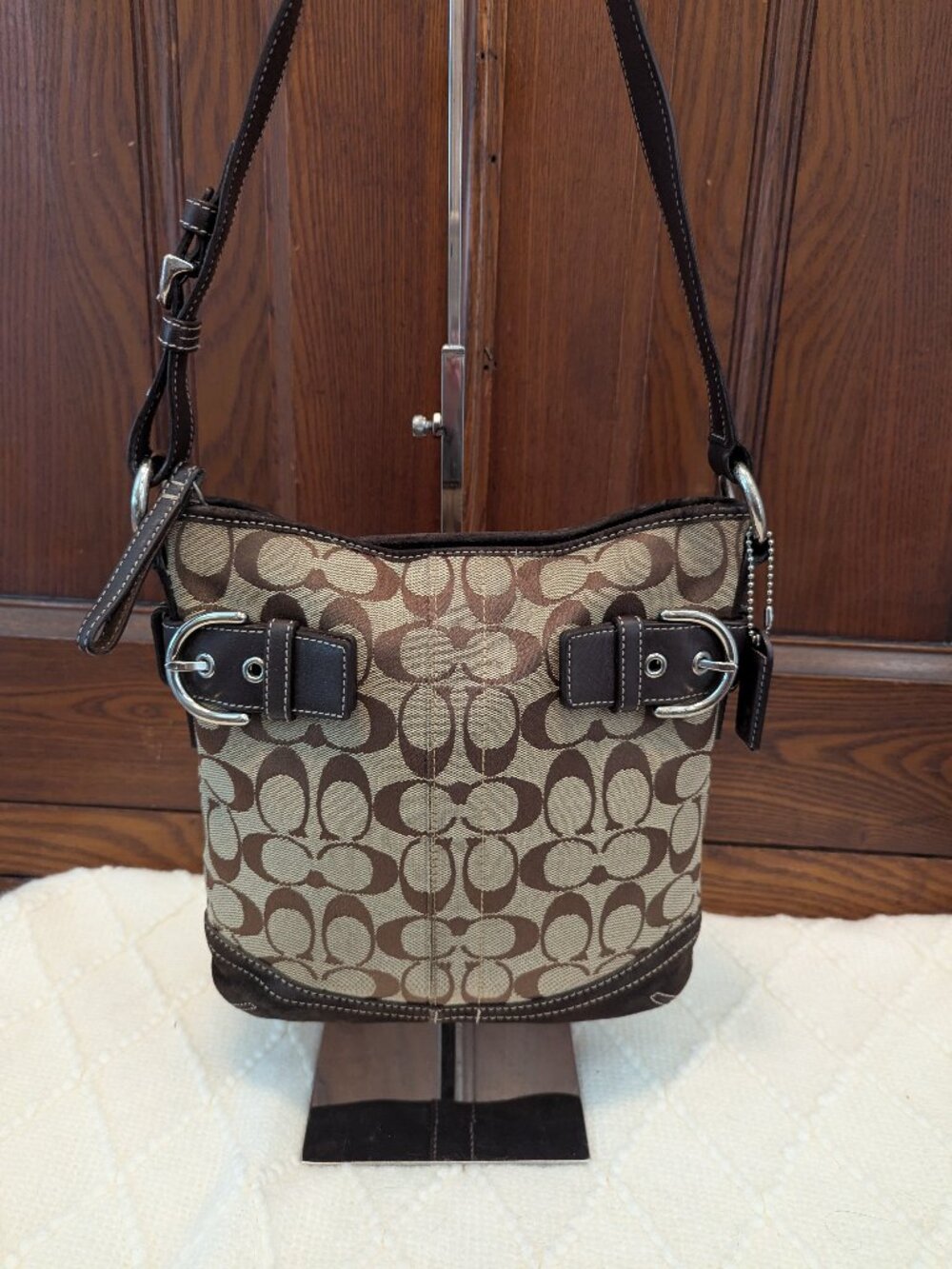 Vintage Coach Signature Buckle Duffel Shoulder Bag - Brown - G05M-3577